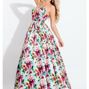 Rachel Allan Multicolor Floral Strapless Dress